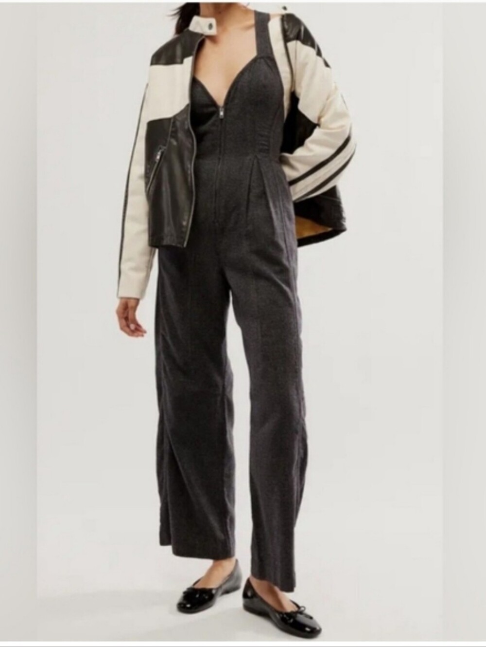 Free People Buckle Back Grey Black Jumpsuit Size 6